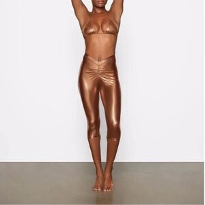 Skims NWT Penny Ruched Metallic Swim V Waist Pants Size XXS
